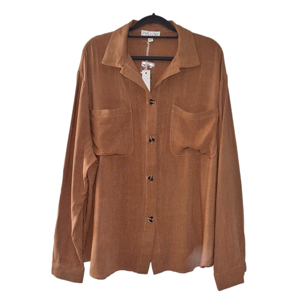 She + Sky Women’s Blouse Shirt Top Long Sleeve Collar Sz Sm Oversized